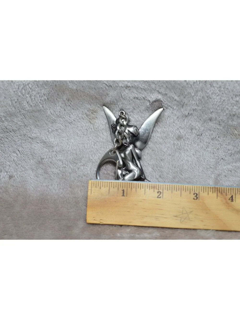 Disney Tinker Bell Pewter Keychain Sassy Fairy Metal Key Ring Bag Charm Retro - Picture 5 of 5